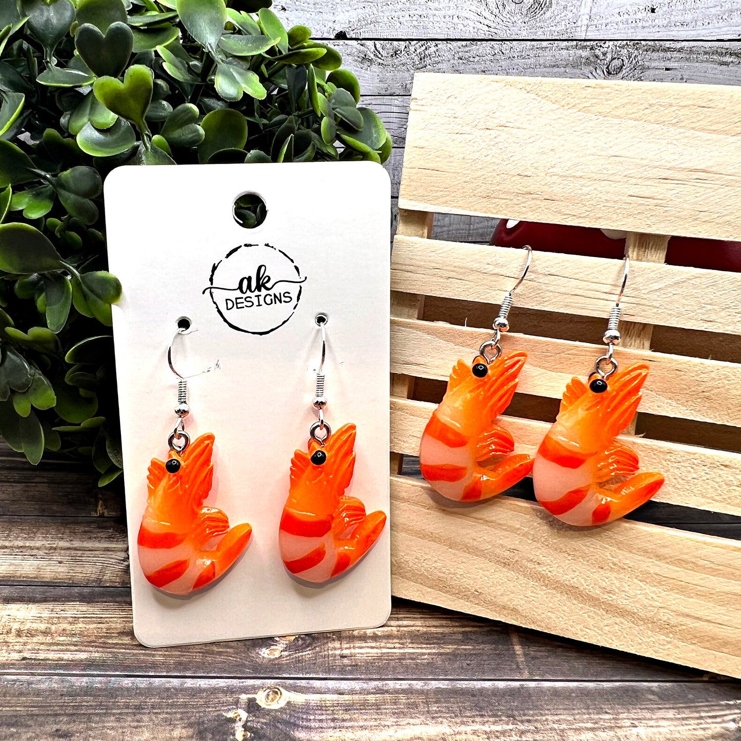 Shrimp Prawn Seafood Fish Dangle Earrings | Hypoallergenic Gift
