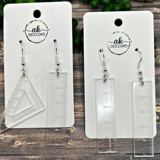 Quirky Acrylic Mismatched Ruler Set Square Back to School Teacher Math Student Earrings