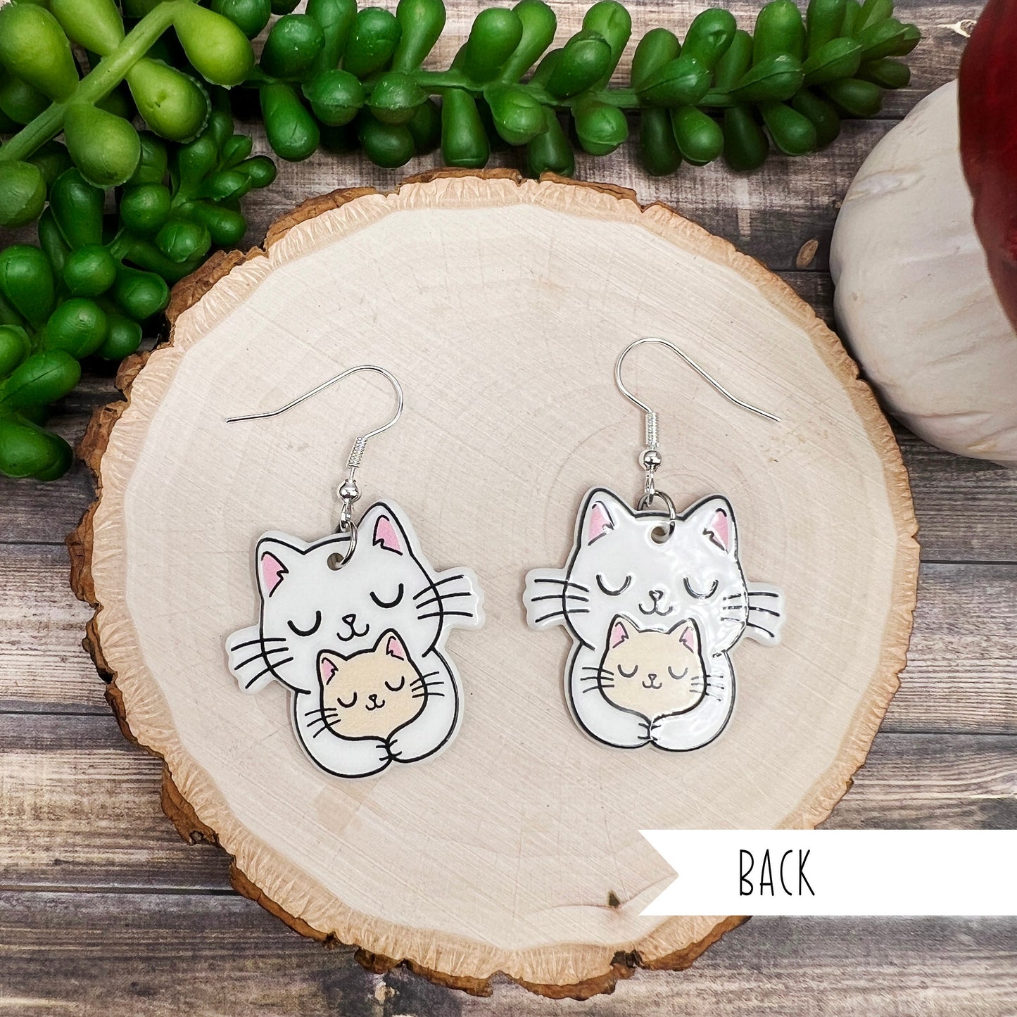 Momma and Baby Adorable Lightweight Acrylic Cat  Earrings, Hypoallergenic Gift