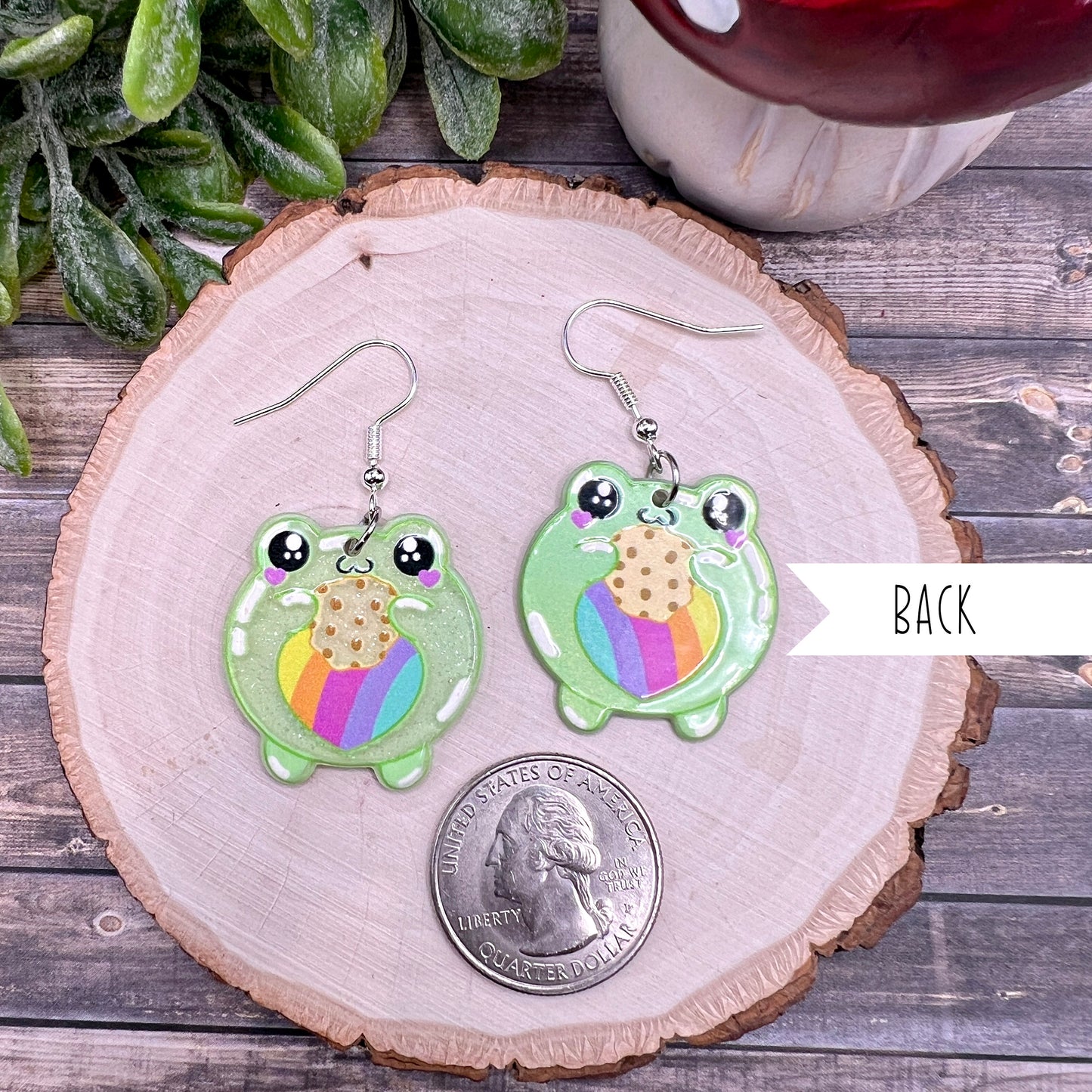 Rainbow Frog  Earrings - Acrylic Heart Mushroom Animal