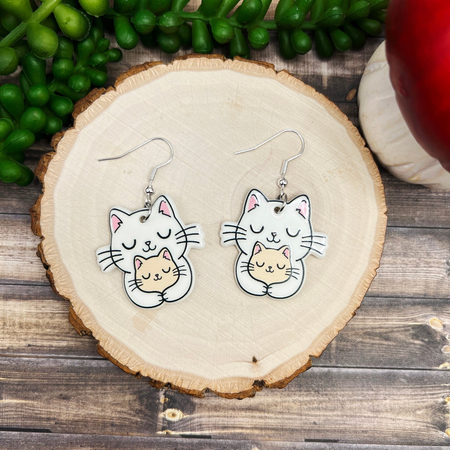 Momma and Baby Adorable Lightweight Acrylic Cat  Earrings, Hypoallergenic Gift