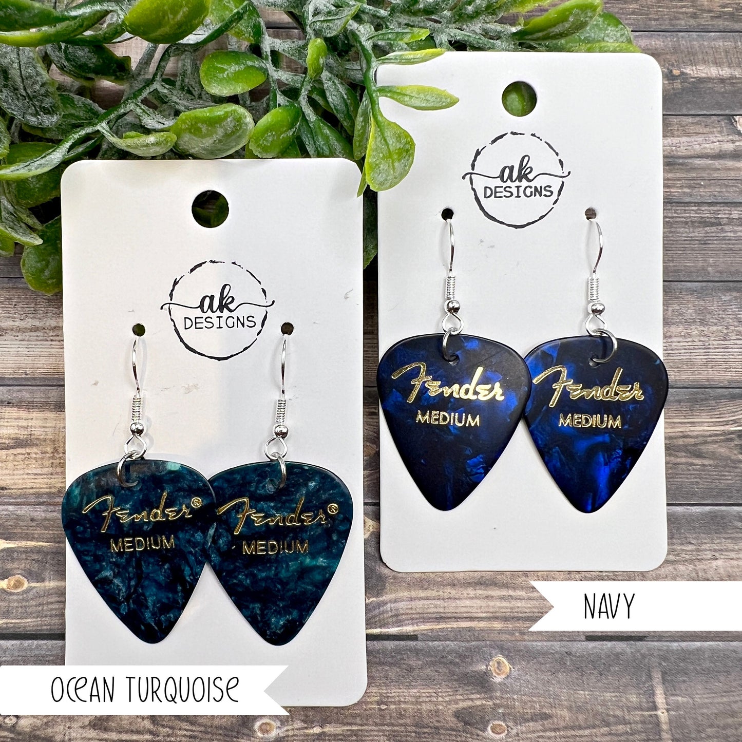 Genuine Fender Authentic Guitar Pick Music Earrings, Hypoallergenic, Choice of Colors, Stainless Steel, Titanium, Sterling Silver