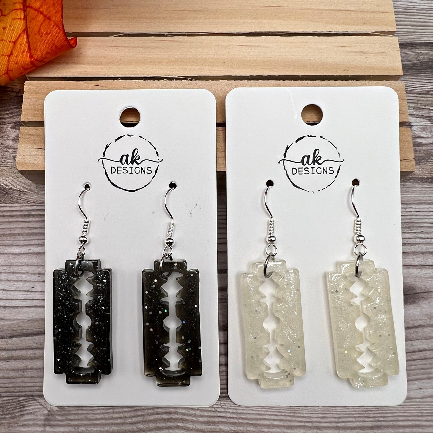 Glitter Resin Razor Blade Hypoallergenic  Earrings - Choice of Color - Clearance