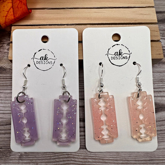Glitter Resin Razor Blade Hypoallergenic  Earrings - Choice of Color - Clearance