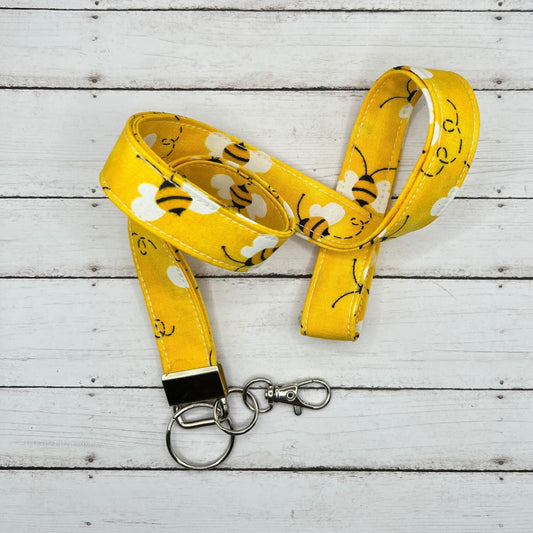 Handmade 20" Fabric  Bee   Lanyard Breakaway Keychain Keys Badge Holder
