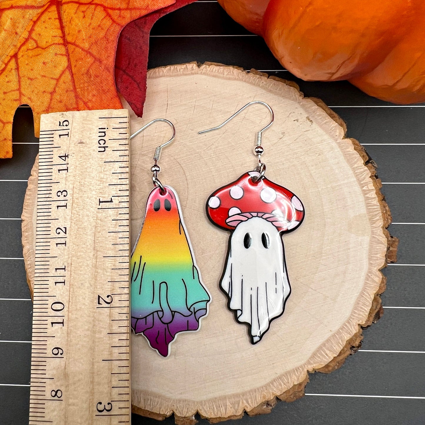 Mushroom Rainbow Ghost Halloween Spooky Season, Silver/Silver-tone  Earrings, Hypoallergenic Gift