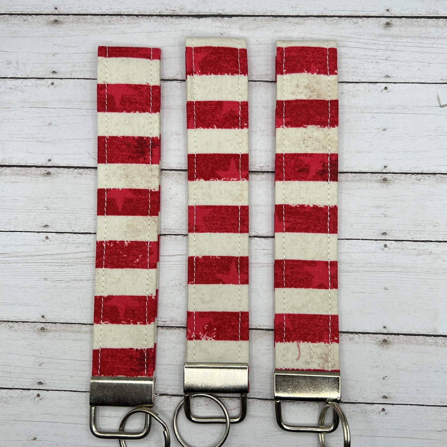 Handmade    Red White & Blue USA Flag Stars Stripes Patriotic 4th of July   6" Fabric Key Fob Keyfob Keychain Wristlet Keys