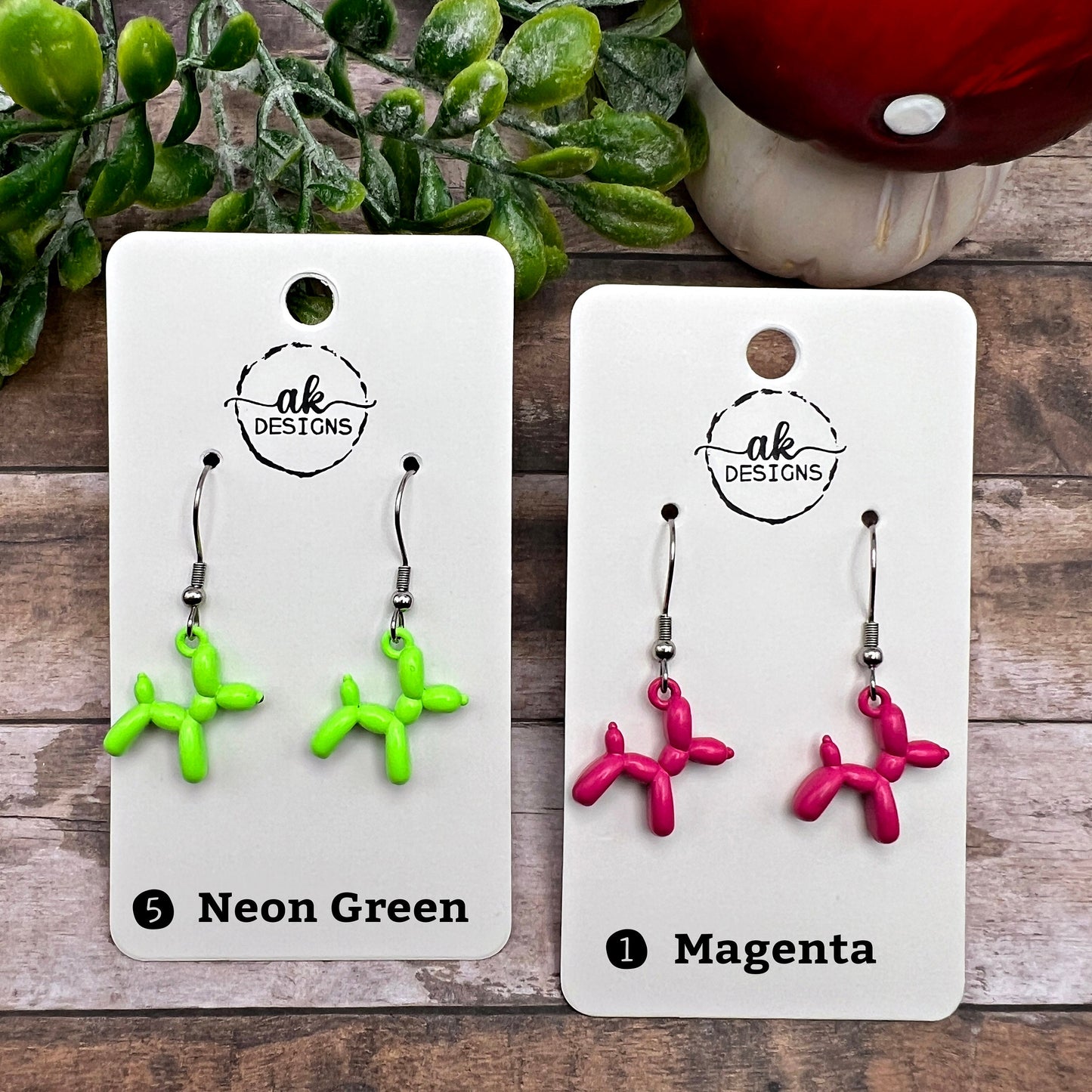 Tiny 3D Metal Balloon Dog  Earrings Hypoallergenic Stainless Steel Color Choice
