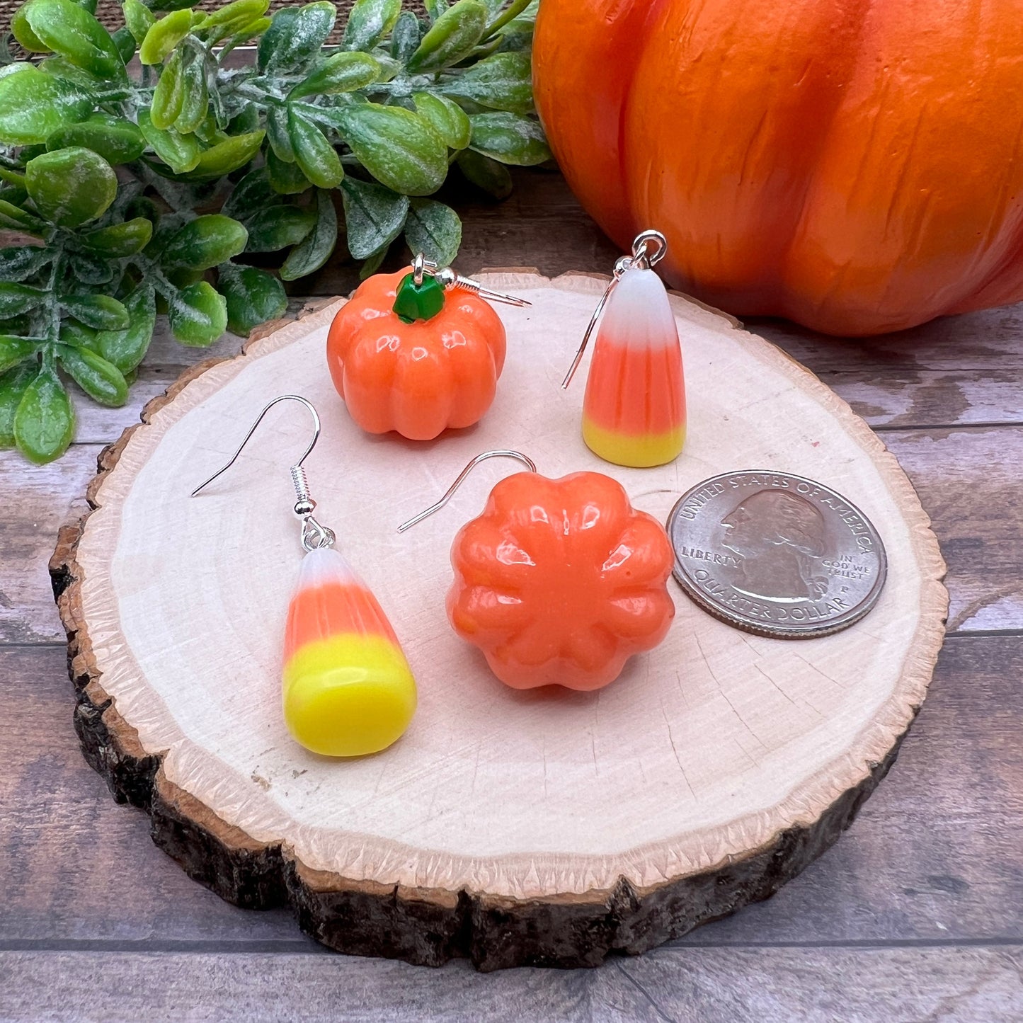 Pumpkin Candy Corn Fall Harvest Halloween Country Autumn, Hypoallergenic  Earrings