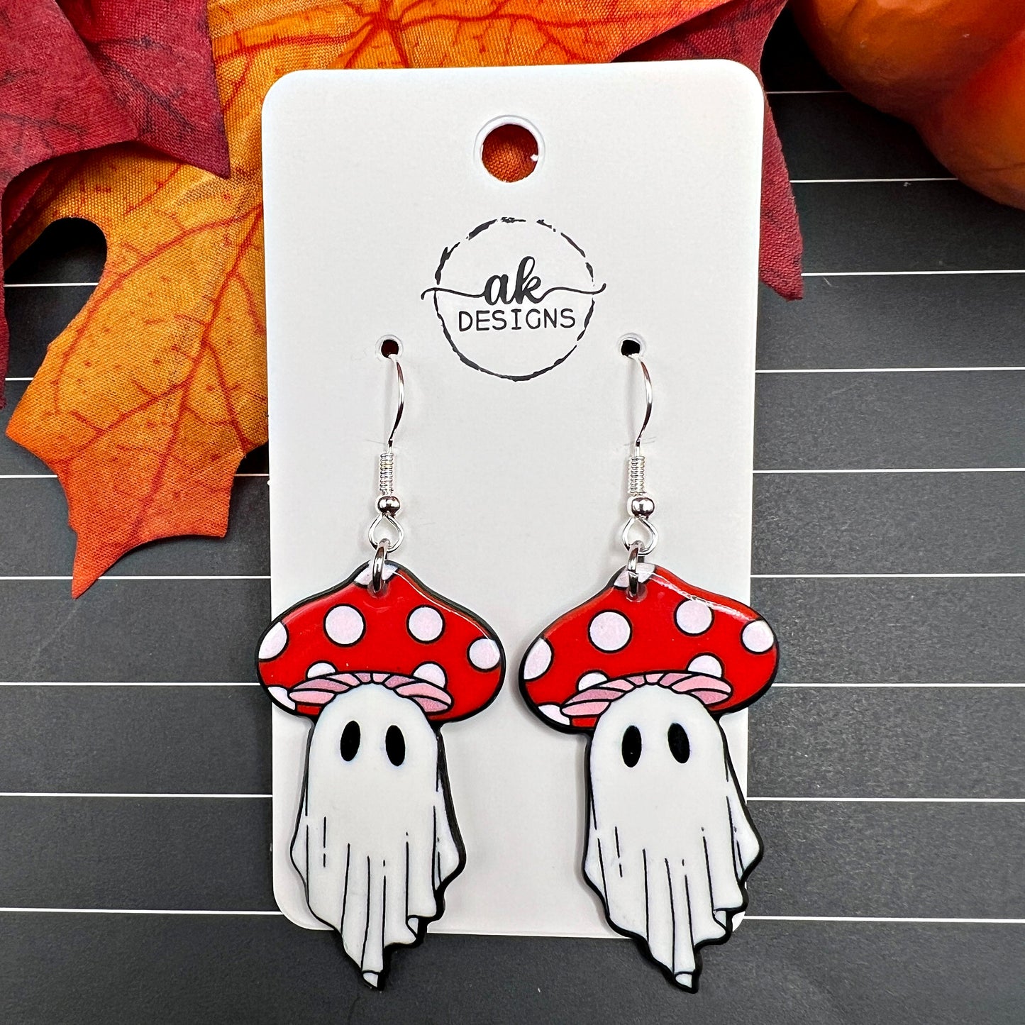 Mushroom Rainbow Ghost Halloween Spooky Season, Silver/Silver-tone  Earrings, Hypoallergenic Gift
