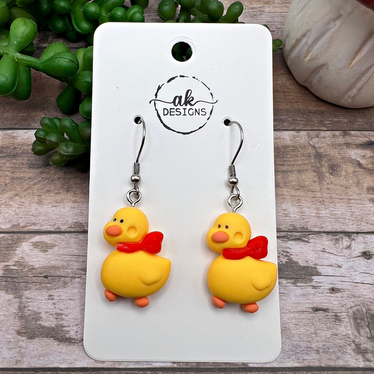 Rubber Ducky Duck in a Red Scarf Lightweight Animal Earrings, Hypoallergenic Stainless Steel Wires - Clearance - Animal