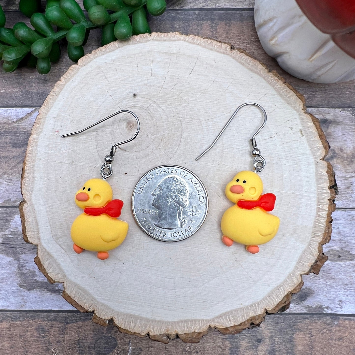 Rubber Ducky Duck in a Red Scarf Lightweight Animal Earrings, Hypoallergenic Stainless Steel Wires - Clearance - Animal