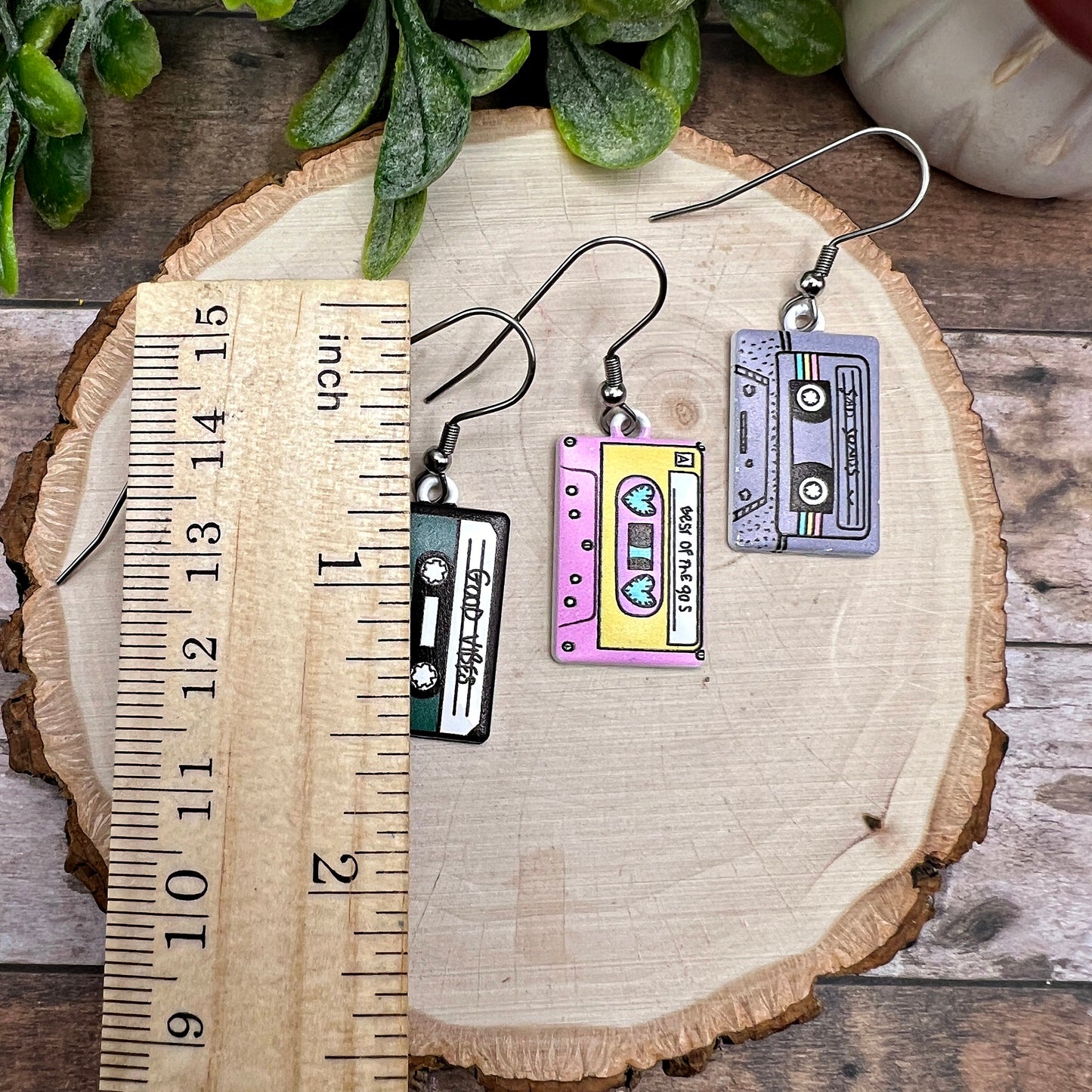 Hypoallergenic Painted Enamel Love Musical Cassette Tape 80s 90s Music Mix Tape Earrings