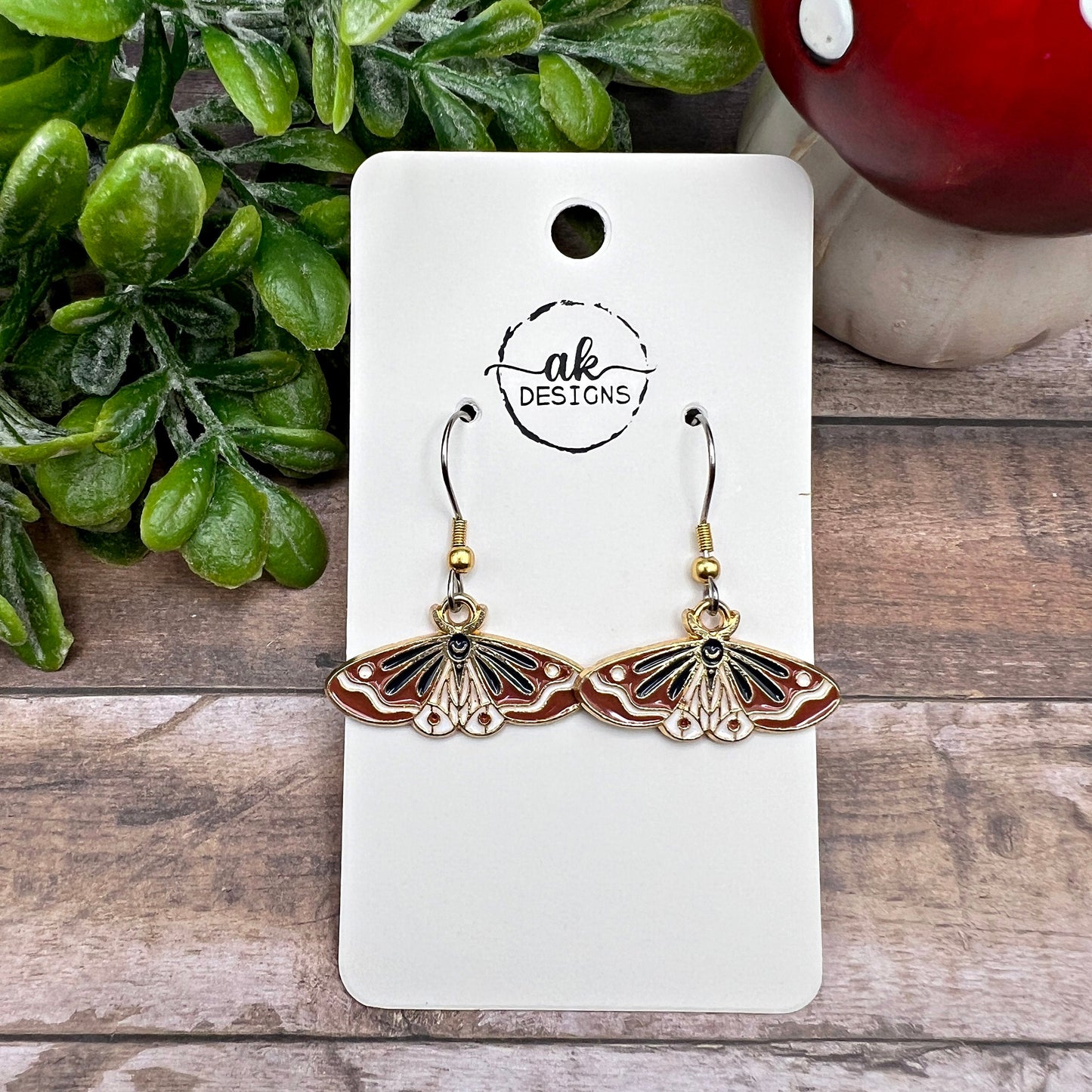 Moth / Butterfly Multicolor Enamel Earrings, Silver and Gold Two-Toned / Goldtone Stainless Steel , Hypoallergenic Gift - Animal
