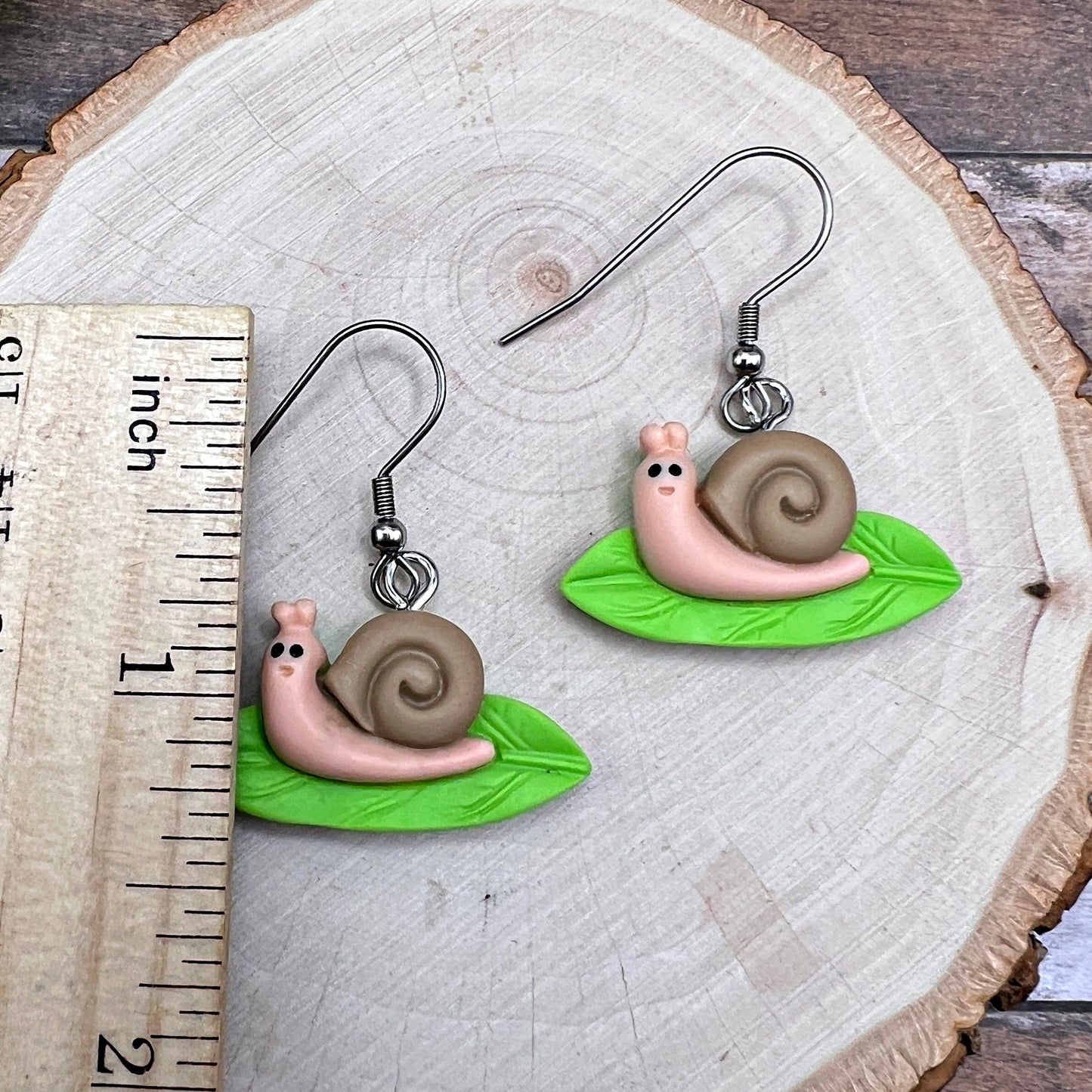 Kawaii Snail on a Leaf Novelty 3D Hypoallergenic  Earrings - Clearance