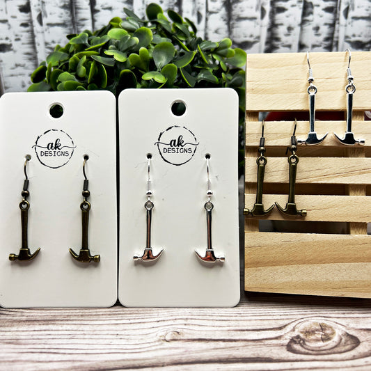 Tiny Hammer  Earrings - Quirky Silvertone or Antique Bronze Hypoallergenic Gift for DIY and Construction Enthusiasts