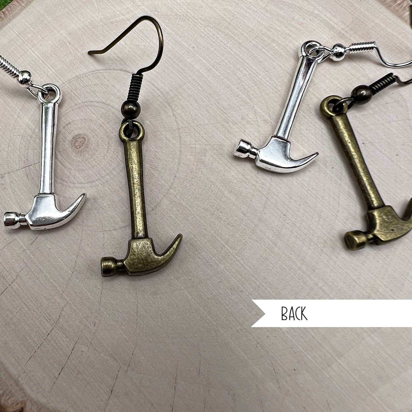 Tiny Hammer  Earrings - Quirky Silvertone or Antique Bronze Hypoallergenic Gift for DIY and Construction Enthusiasts