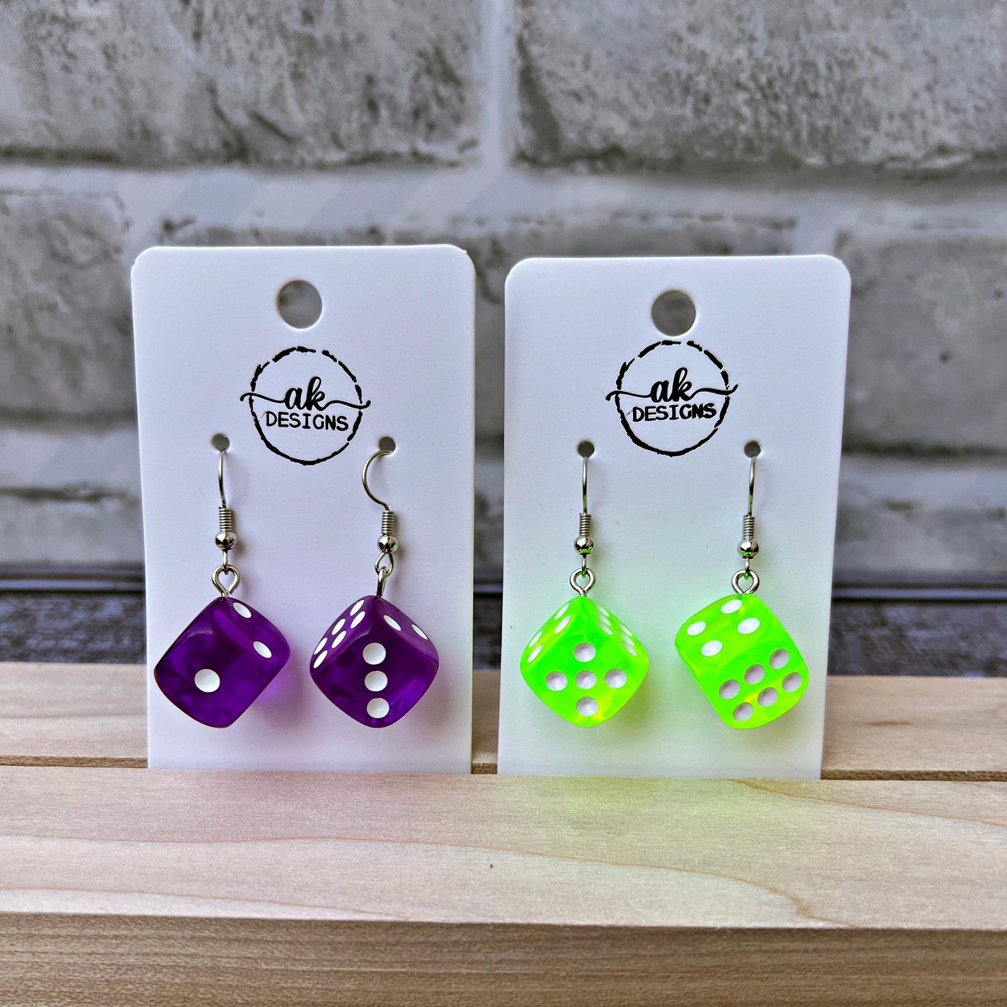 Dangle Six Sided Dice Earrings D6 Choose Color Lucky Craps Vegas, Hypoallergenic Gift Idea