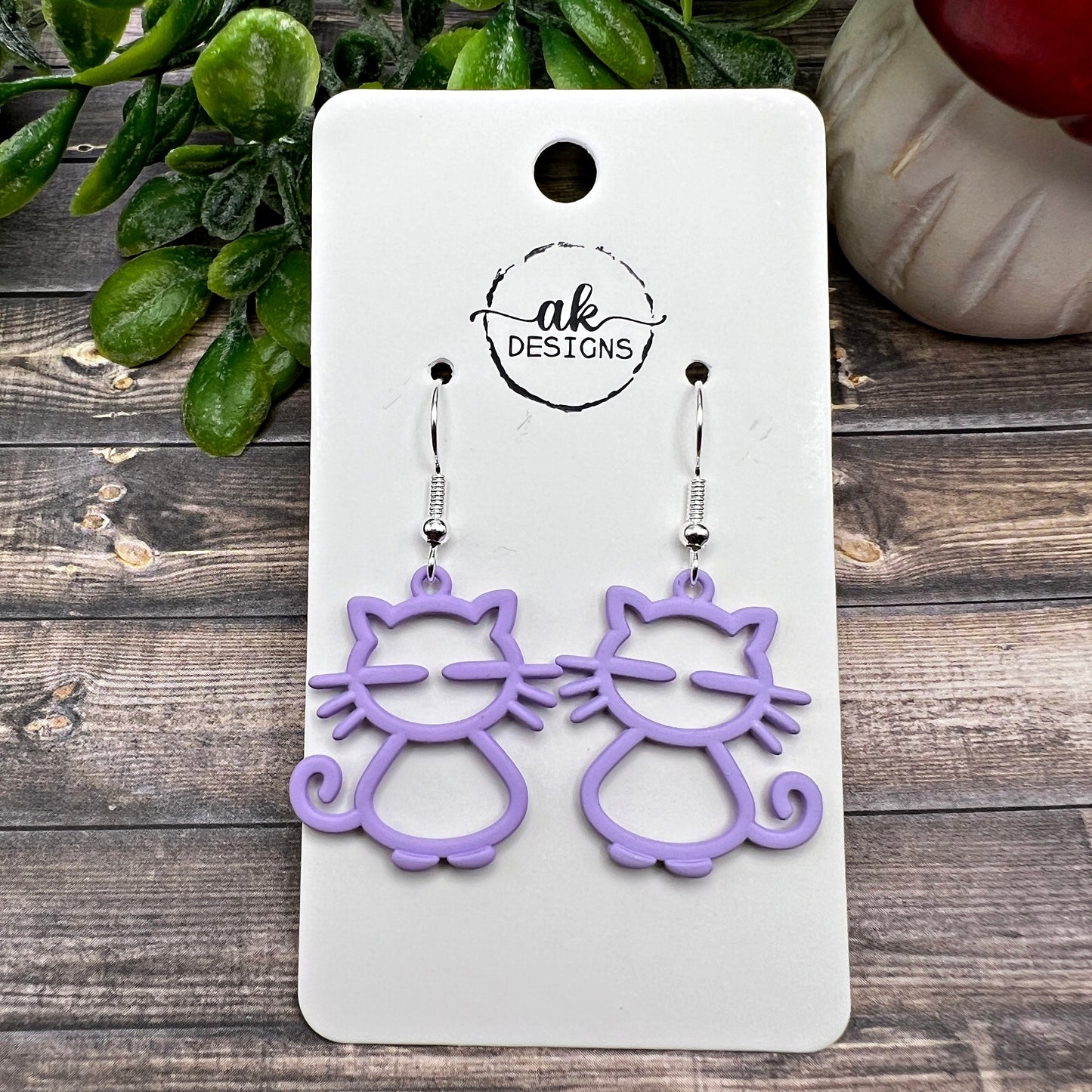 Adorable Whiskered Kitty Cat Lightweight Dangle Earrings, Choice of Colors and Hardware, Hypoallergenic