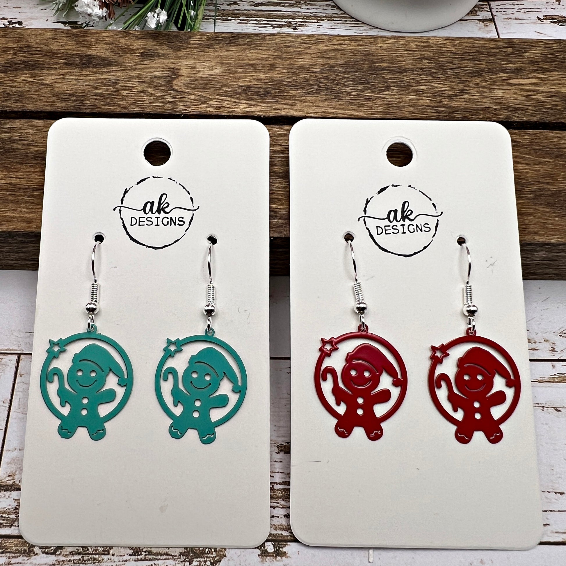 Gingerbread Christmas Candy Cane Circle Winter Christmas Hypoallergenic Dangle Holiday Painted Brass Lightweight Earrings
