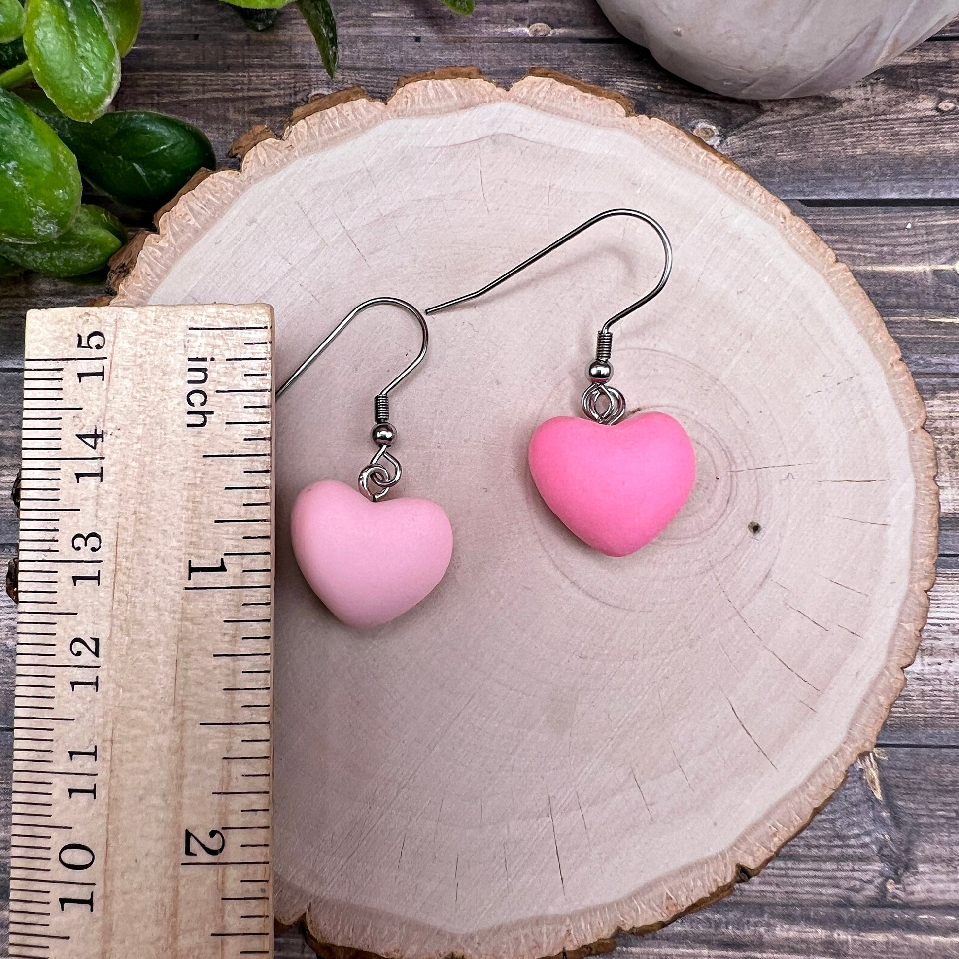 Puffy Heart Pink Valentine Earrings, Hypoallergenic, Valentine&#39;s Gift