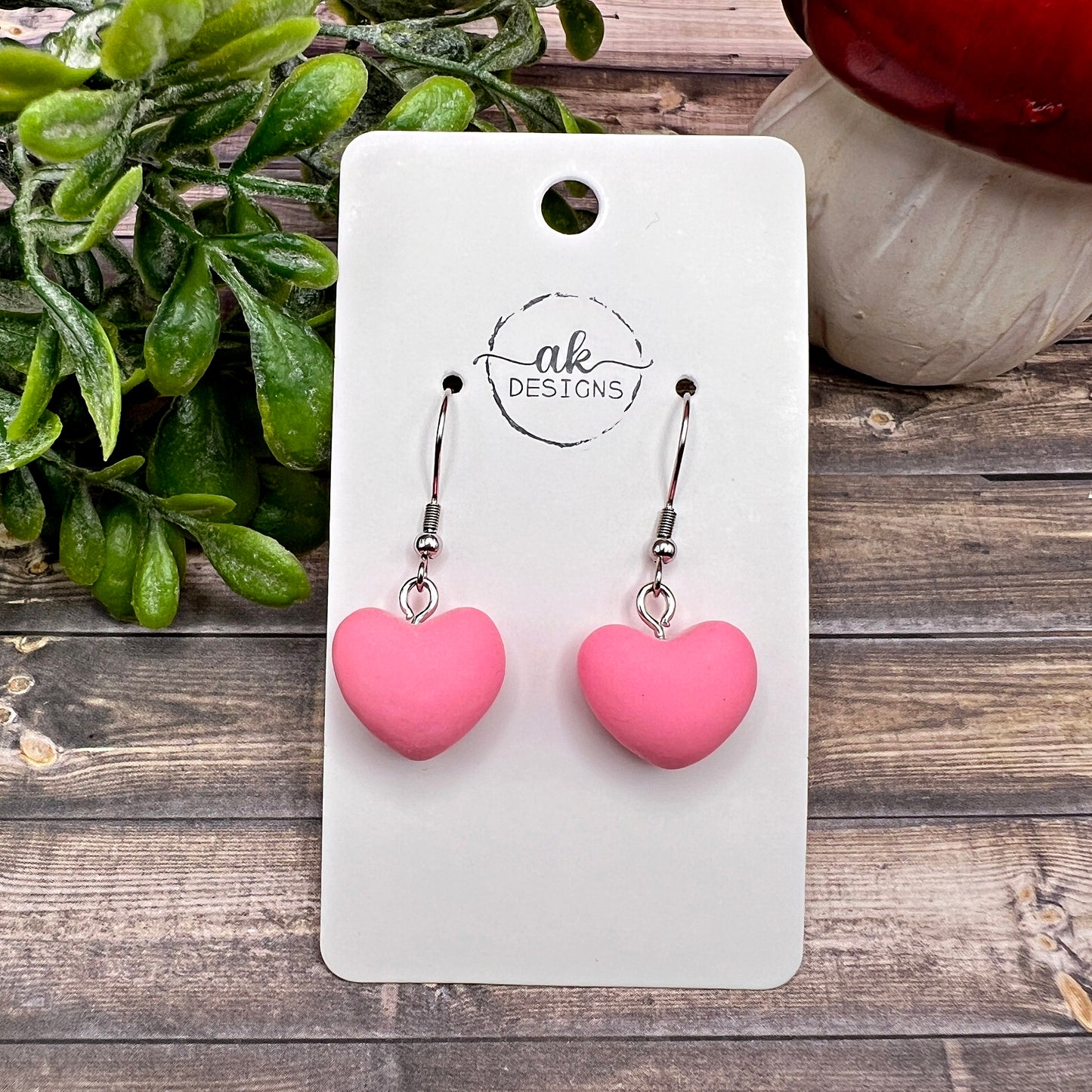 Puffy Heart Pink Valentine Earrings, Hypoallergenic, Valentine&#39;s Gift